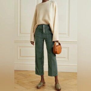 NWOT Veronica Beard Crosbie Wide Leg Button Crop Clover Green Corduroy Pants 28